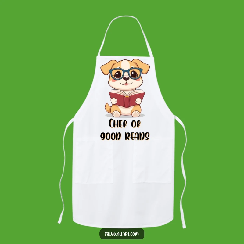 Funny Reading Dog Apron: Chef Pup with Glasses for Kitchen Bookworms