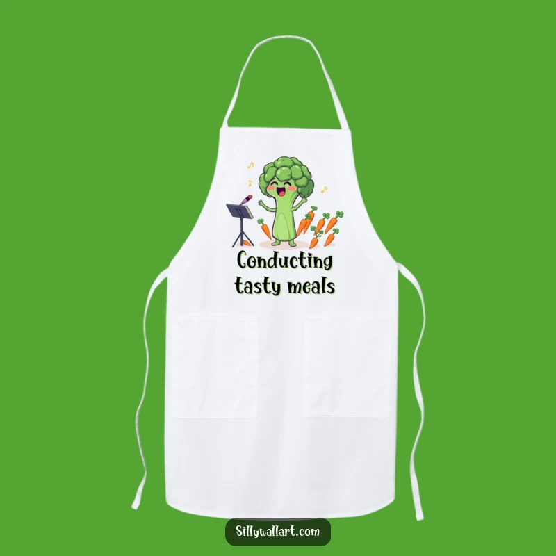Funny Broccoli Conductor Apron: Cook Up Laughs with Hilarious Veggie Tunes