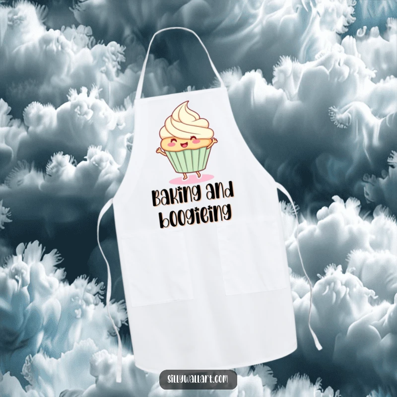 Funny apron: A happy cupcake dancing, adding humor and sweetness to kitchen tasks.