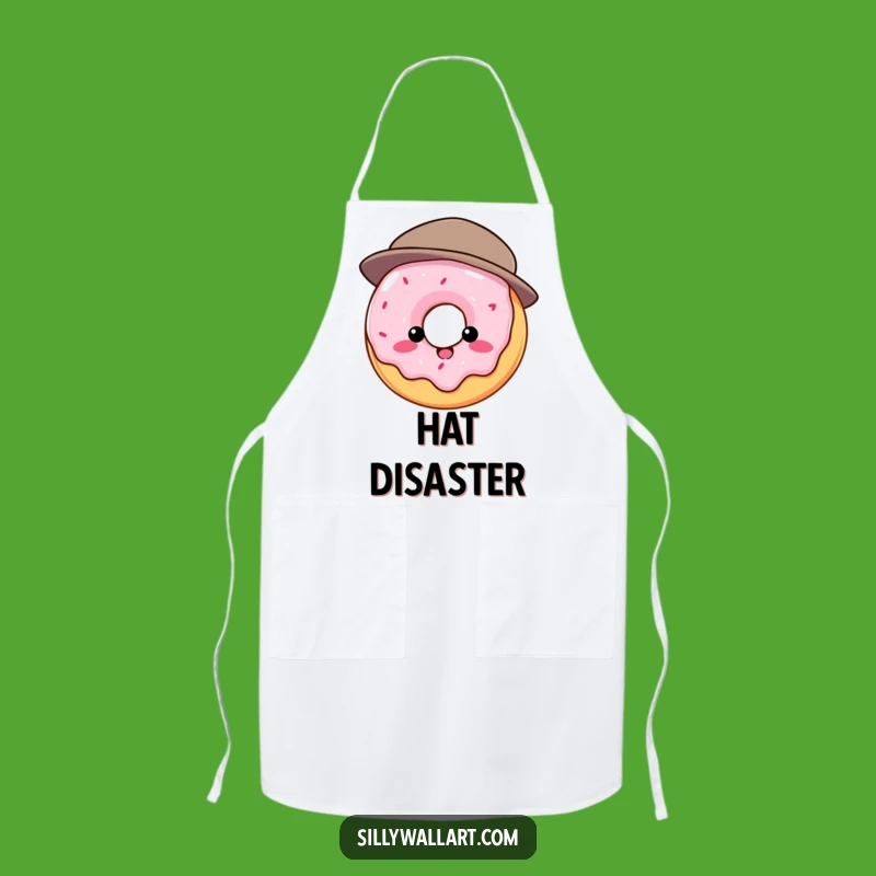 Funny Donut Apron: Hat struggle, a humorous accessory for sweet and silly cooks.