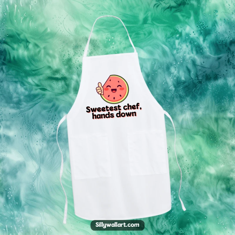 Funny apron: A happy watermelon slice giving a thumbs up, adding humor to kitchen tasks.