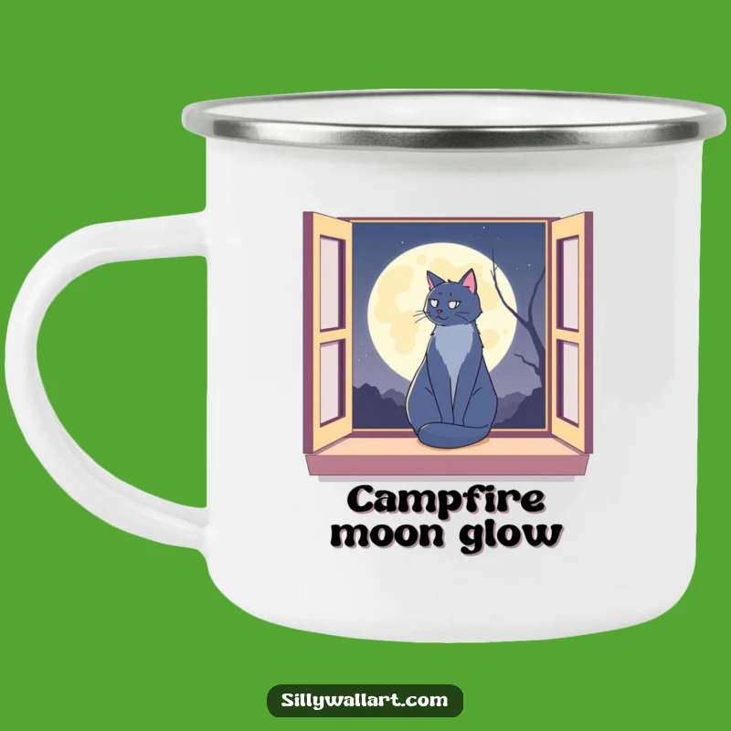 Funny Moon Cat Camping Mug: Lunar Feline Drinkware, Hilarious Night Adventure Gift