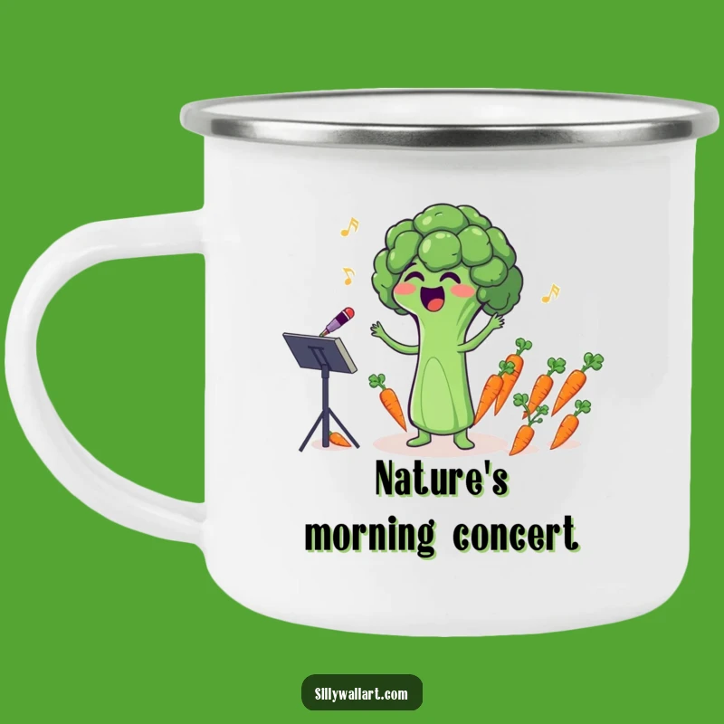 Funny Broccoli Conductor Camping Mug: Adventure with a Hilarious Veggie Band