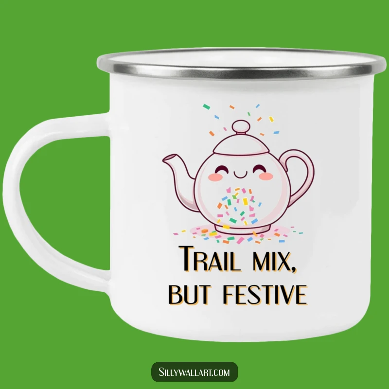 Funny Confetti Teapot Camping Mug: Your Cheerful Companion for Outdoor Celebrations