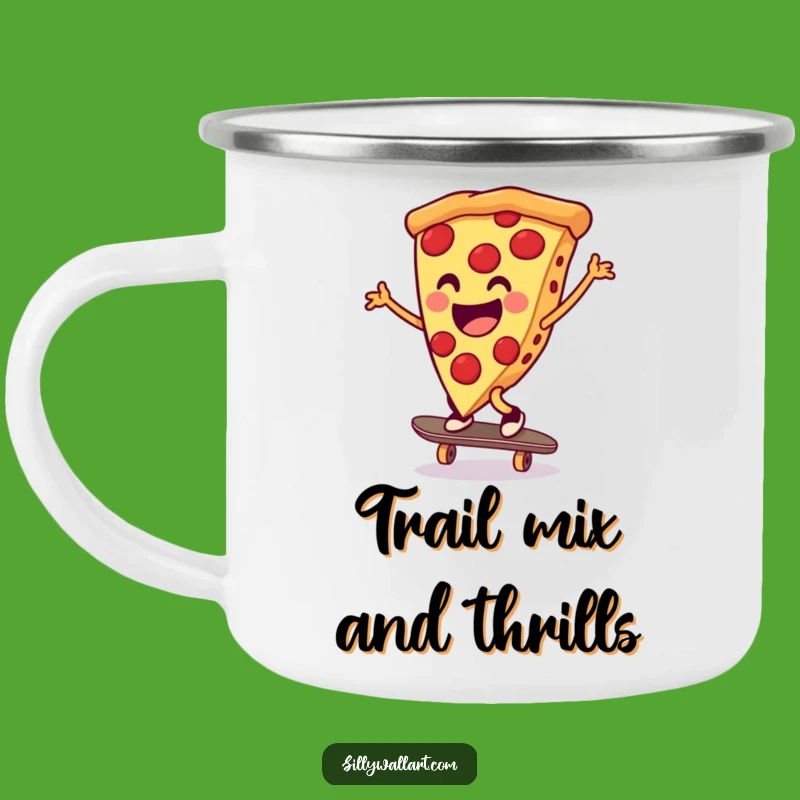 Funny Pizza Skateboarder Camping Mug: Cheerful Slice Outdoor Fun Gift