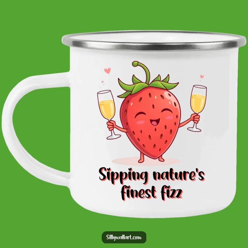 Funny Giggling Strawberry Champagne Camping Mug - Durable & Hilarious Outdoor Drinkware