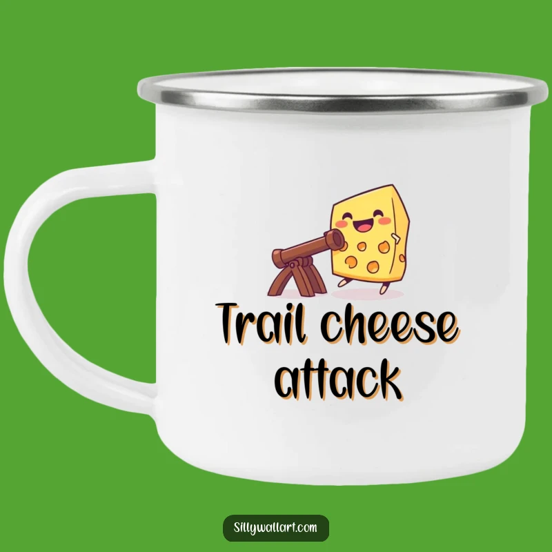 Funny Cheese Catapult Camping Mug: Grinning Cheese Outdoor Launch, Gift