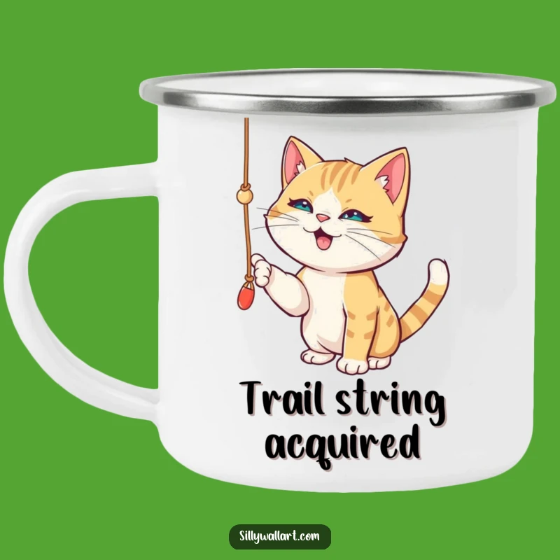 Funny Playful Cat Camping Mug - Outdoor String Toy Gift