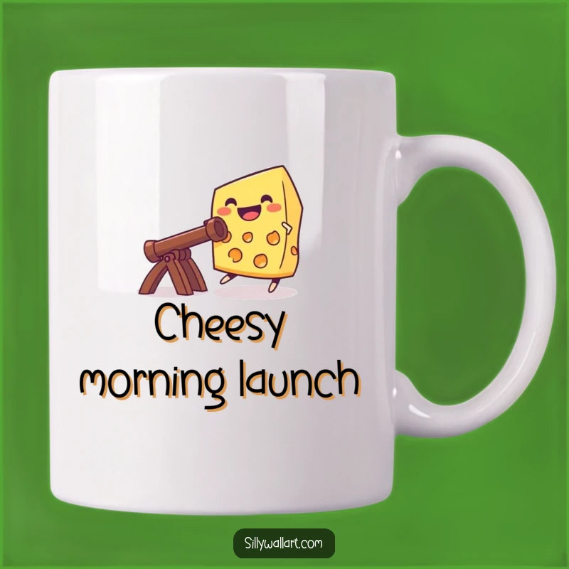 Funny Cheese Catapult Mug: Grinning Cheese Launching, Humorous Gift