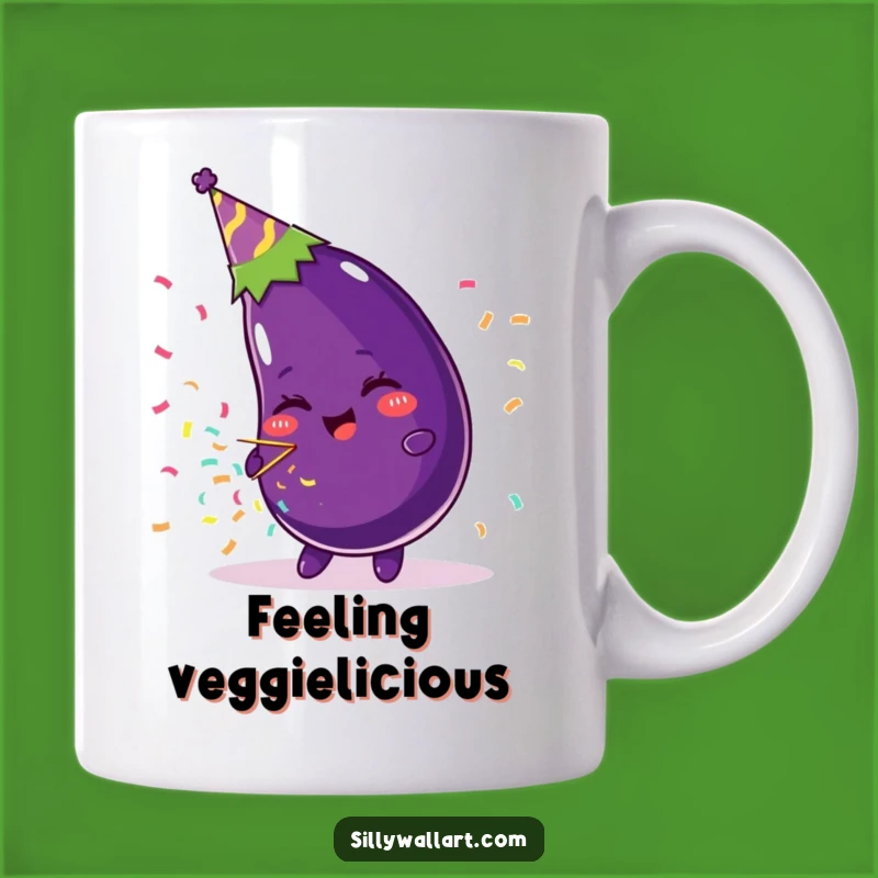 Funny Beaming Eggplant Party Hat Confetti Mug - Veggie Celebration Gift