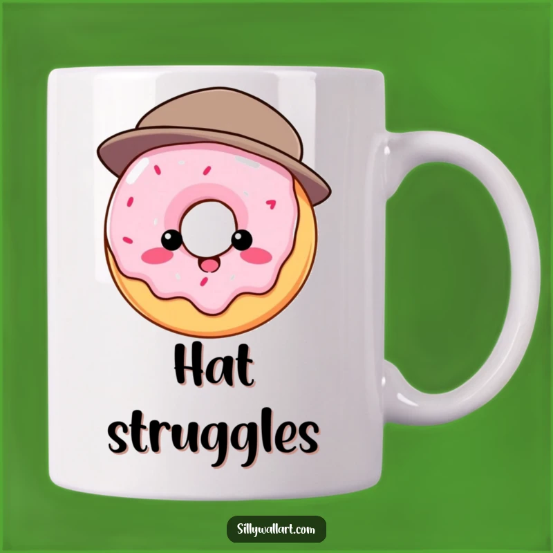 Funny Donut Mug: Hat struggle, a hilarious gift for pastry lovers with a sense of humor.