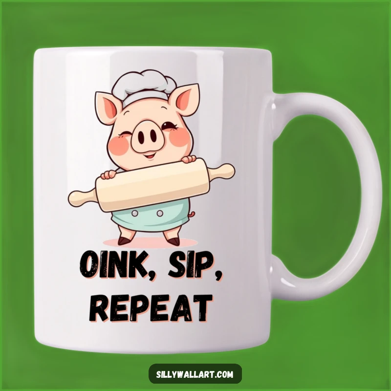Funny Pig Chef Mug: Winking Baker Design, Perfect Rolling Pin Gift!