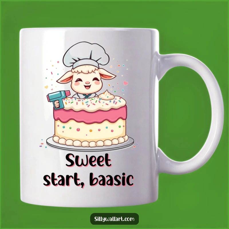 Funny Lamb Chef Mug: Giggling Baker Frosts Cake, Perfect Baking Gift