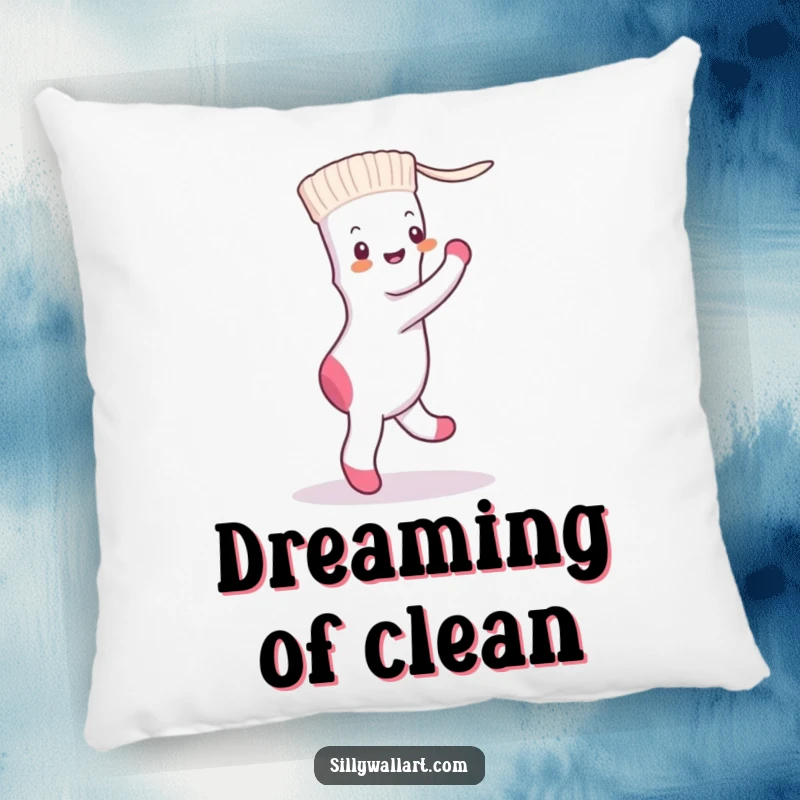 Funny sock and dryer sheet in a tango pose, featured on a soft pillow for humorous home decor.