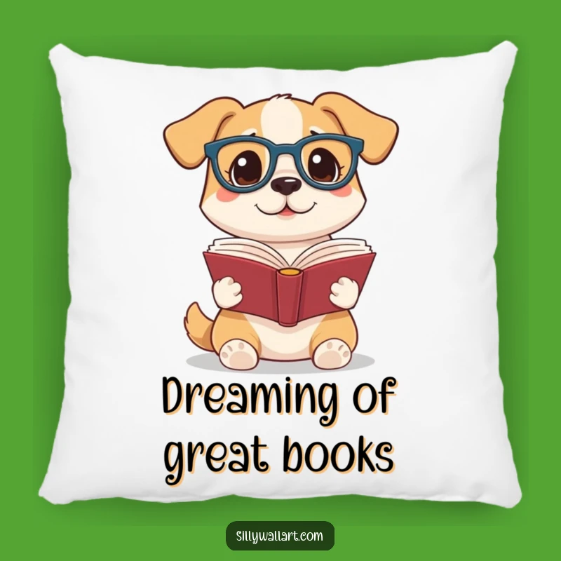 Funny Reading Dog Pillow: Cozy Glasses-Wearing Pup Cushion for Book Lovers