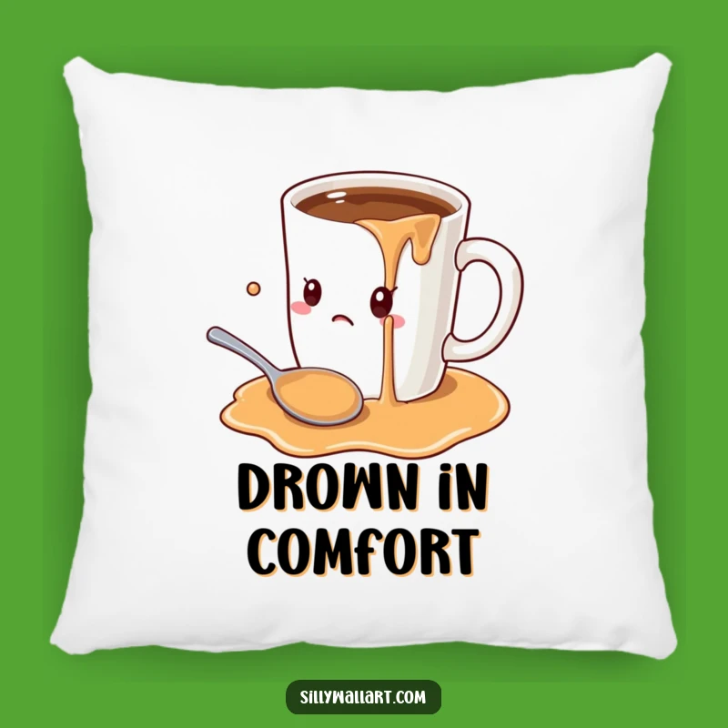 Funny Coffee Mug Overload Pillow: Oversized Mug Spill Comfort, Cozy Gift
