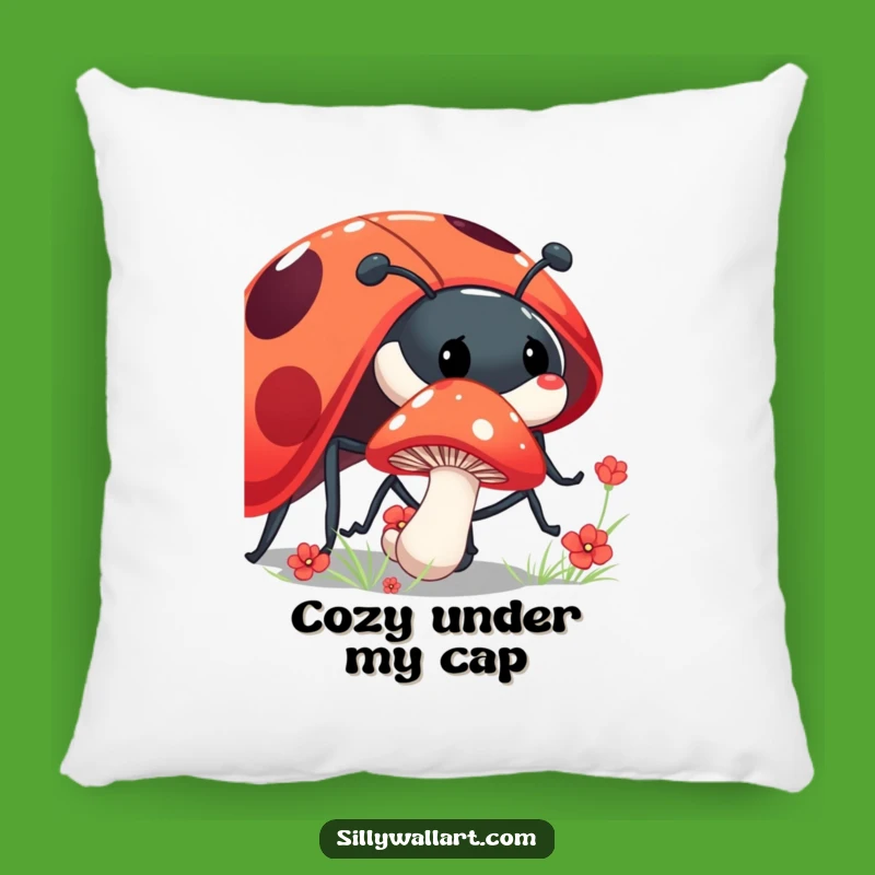 Funny Shy Mushroom Pillow: Ladybug Friend Cushion, Soft & Cute Funny Gift