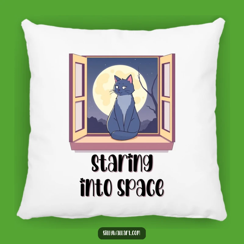 Funny Moon Cat Pillow: Lunar Feline Cushion, Hilarious Cozy Accent Gift