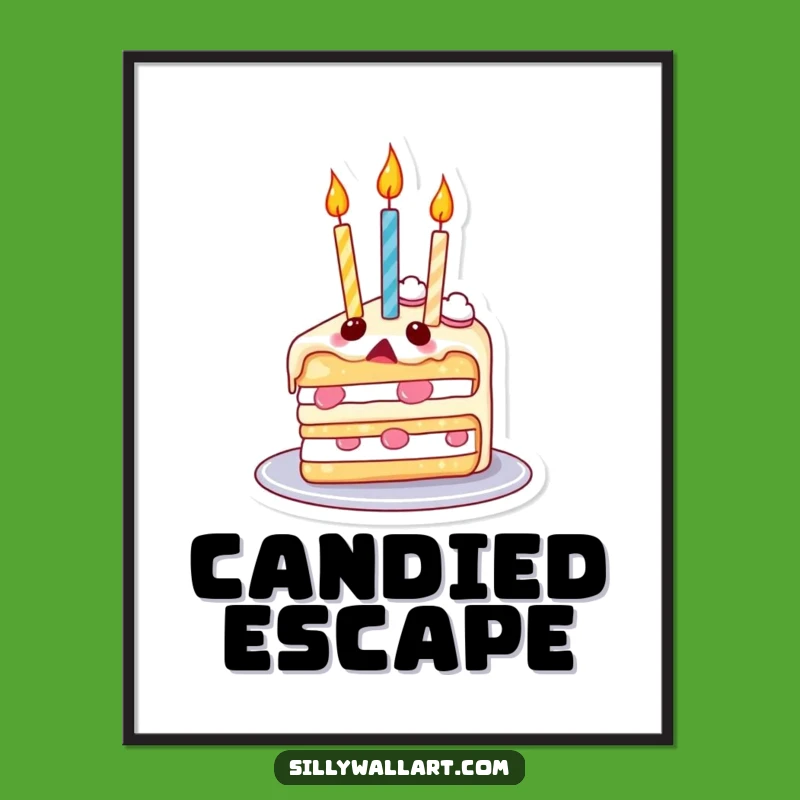 Funny Surprised Cake Candles Balloon Digital Art - Printable Whimsy