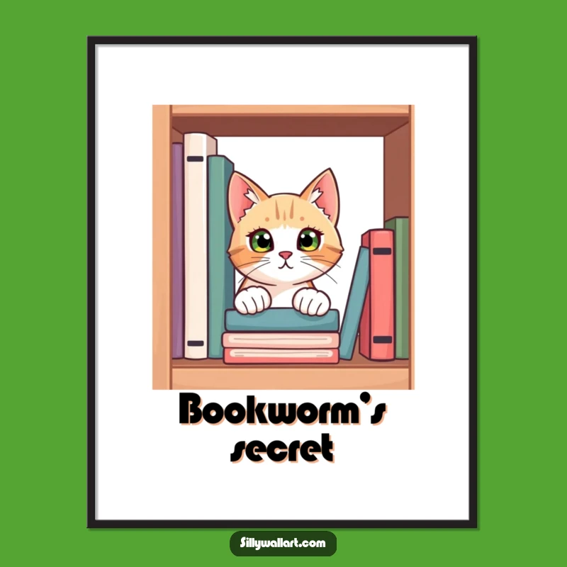 Funny Curious Cat Digital Print - Book Lover Art for Readers