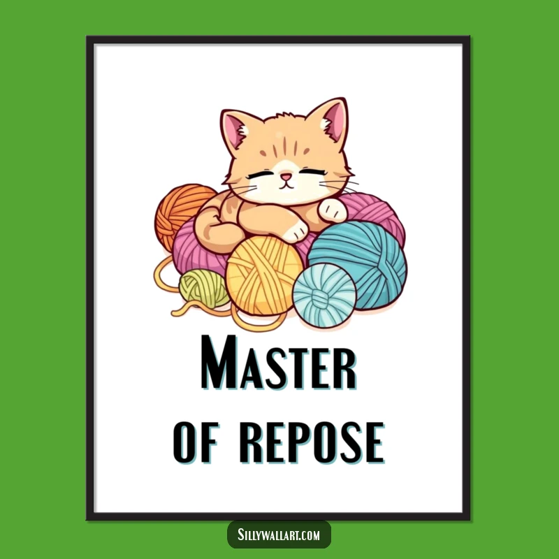 Funny Relaxed Cat Digital Print - Cozy Yarn Lover Wall Art