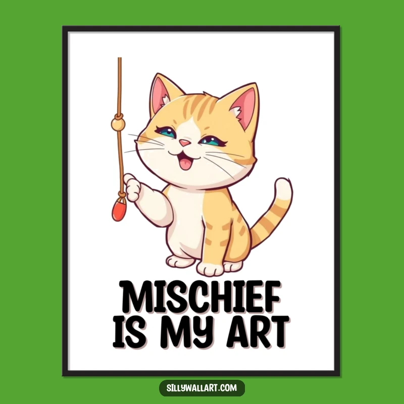 Funny Cat String Digital Print - Playful Art for Mischief Lovers