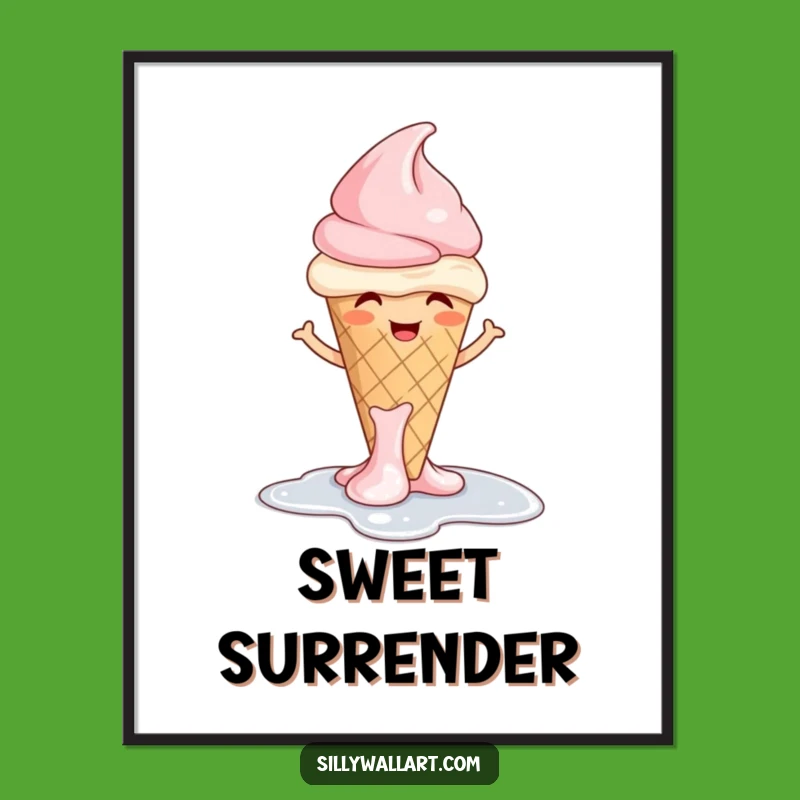 Funny Giggling Ice Cream Digital Art: Melting Cone Print, Sweet Wall Decor Funny Gift