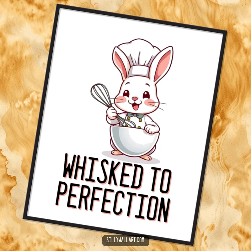 Funny Bunny Chef Digital Art Print: a cute bunny in a chef hat, whisking a bowl with a huge, infectious smile.