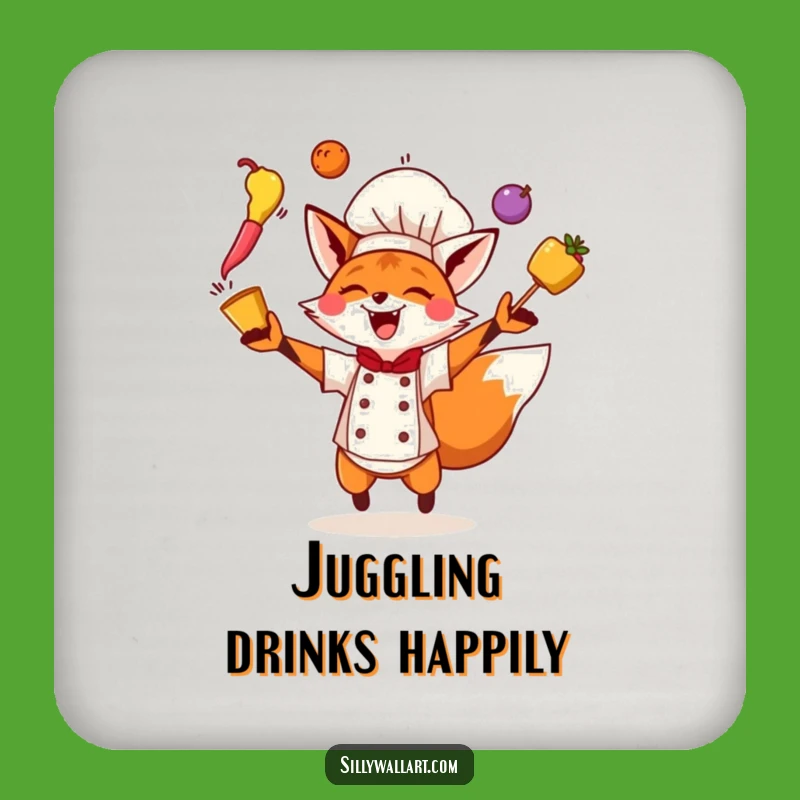 Funny Fox Chef Coaster: Juggling Charm, Perfect Kitchen Decor Gift!