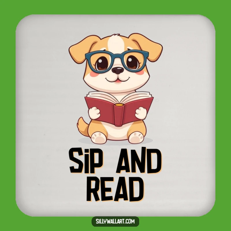 Funny Reading Dog Drink Coaster: Protect Surfaces with This Pup's Literary Charm
