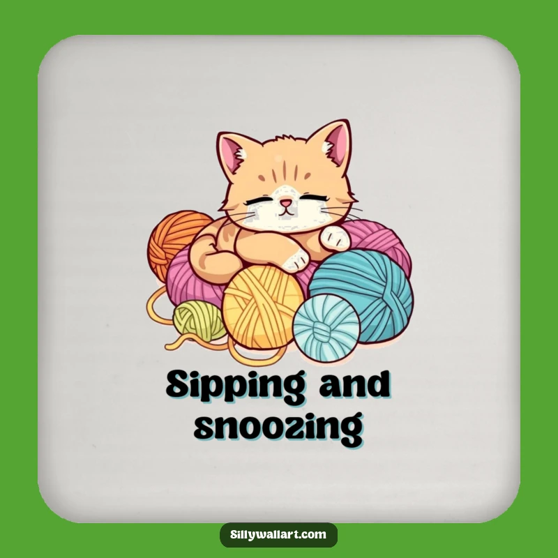 Funny Relaxed Cat Coaster Set - Cute Yarn Lover Drink Decor