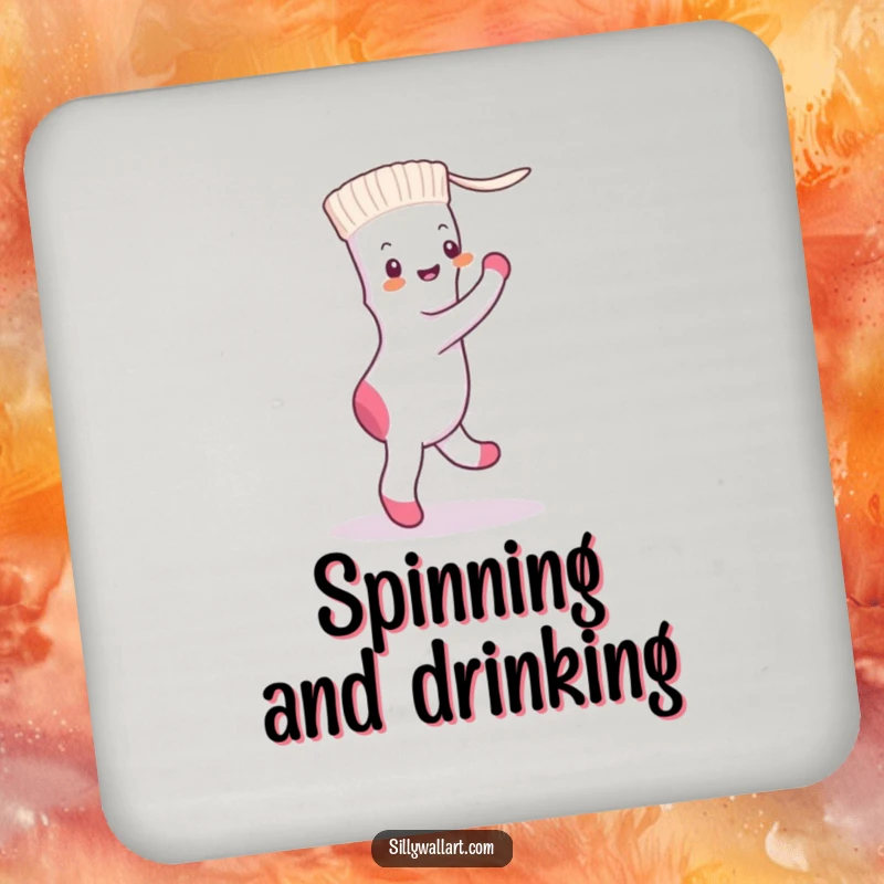 Funny sock and dryer sheet dancing the tango, printed on a protective drink coaster for tables.