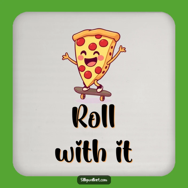 Funny Pizza Skateboarder Coaster: Cheerful Slice Protecting Surfaces, Fun Gift