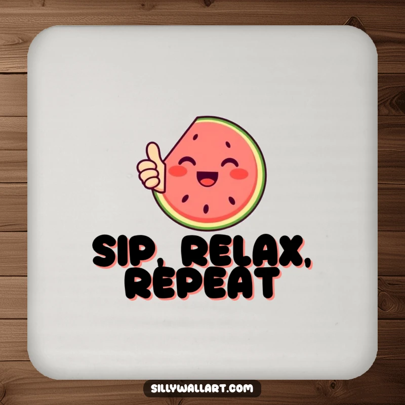 Funny coaster: A delighted watermelon slice giving a thumbs up, adding a cheerful touch to any drink setting.