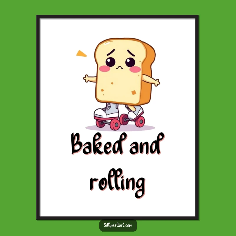 Funny Bread Roller Skates Poster - Hilarious Wall Art for Comical Kitchens