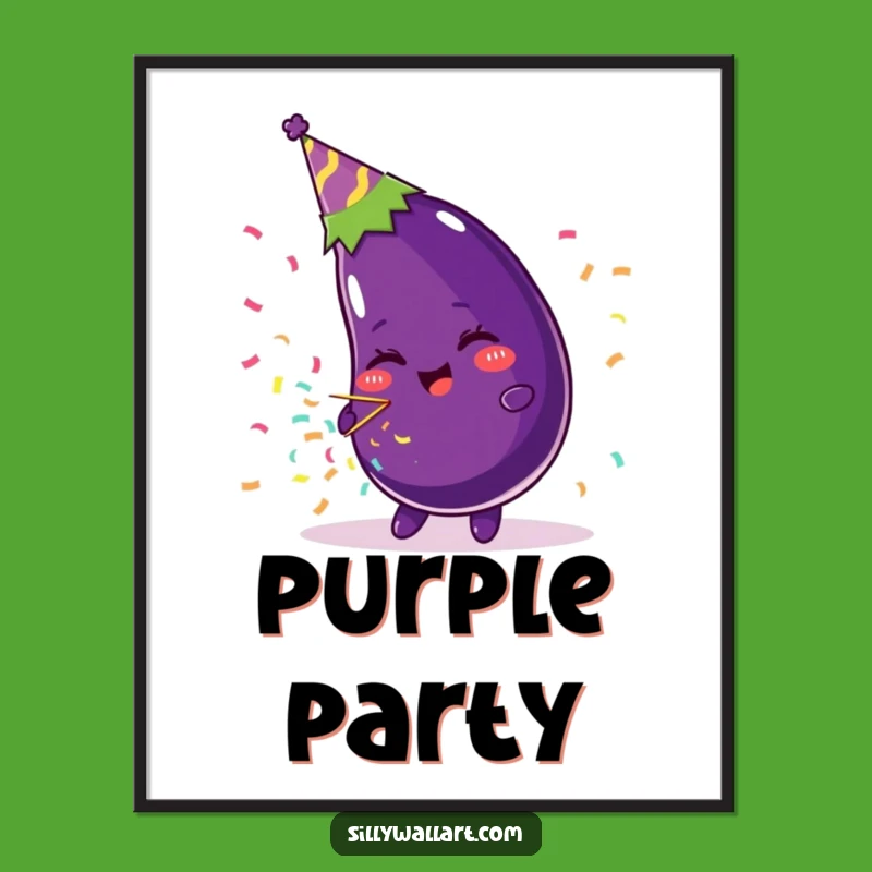 Funny Beaming Eggplant Party Hat Poster - Vibrant Celebration Art