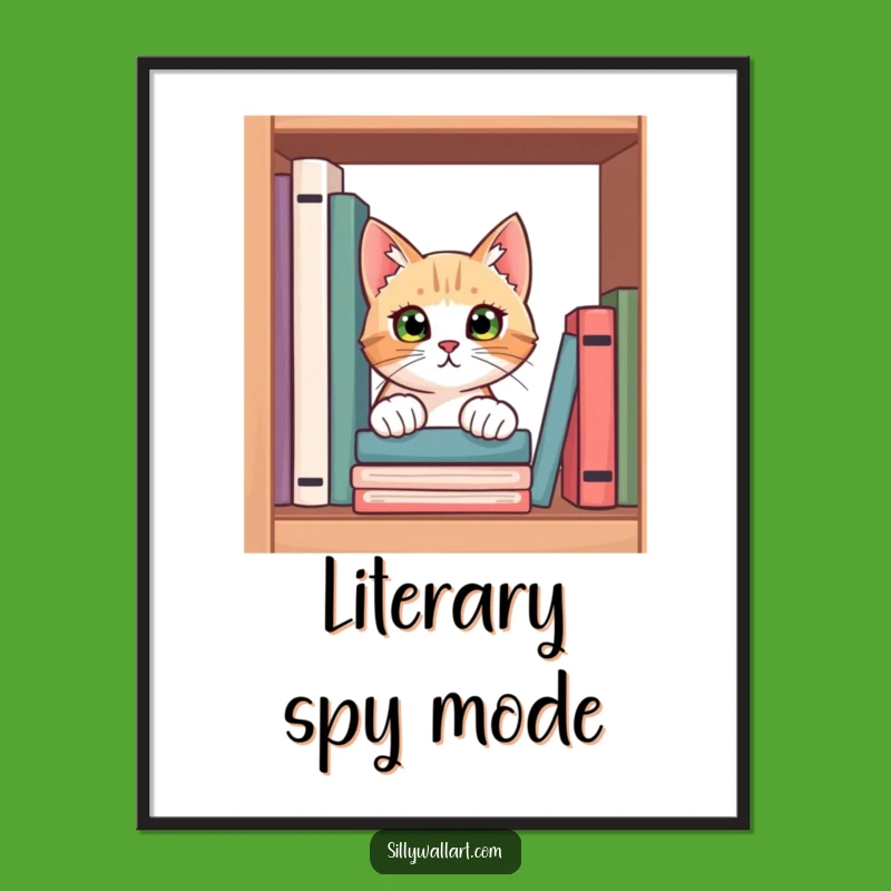 Funny Curious Cat Art Print - Book Lover Wall Decor for Readers
