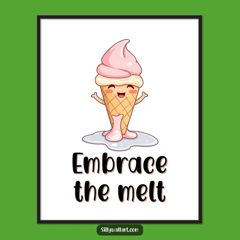 Funny Giggling Ice Cream Poster: Melting Cone Art, Sweet Summer Decor Funny Gift
