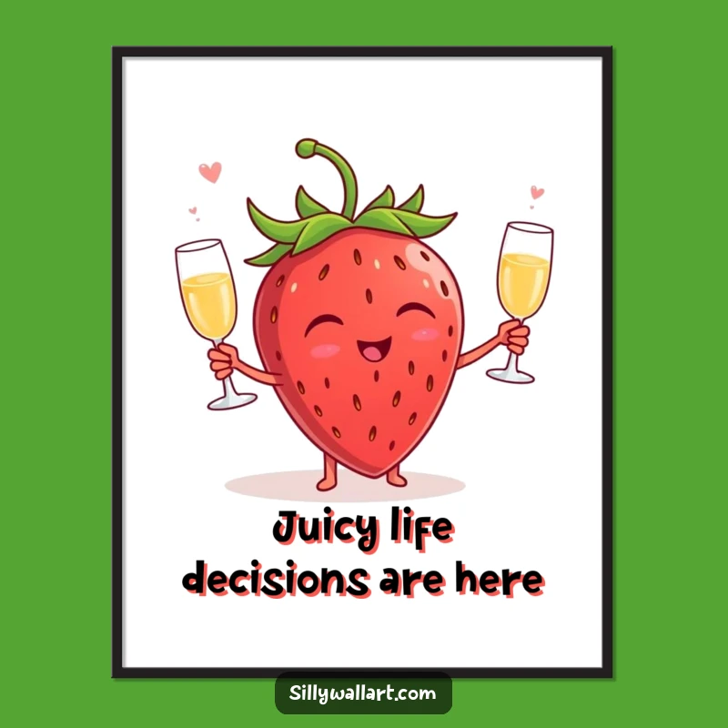 Funny Giggling Strawberry Champagne Poster - Hilarious Wall Art for Festive Home Decor
