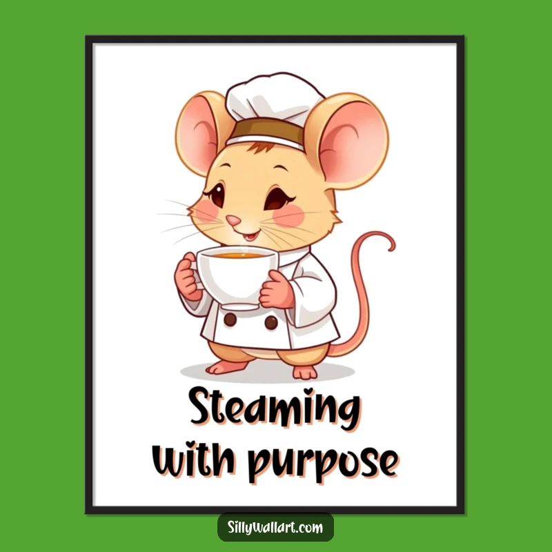 Funny Mouse Chef Poster: Determined Tiny Tea Lover Art