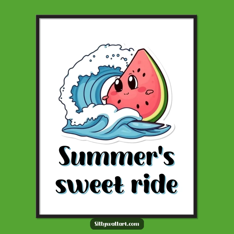 Funny Watermelon Surf Poster - Hilarious Wall Art for Summer Vibes