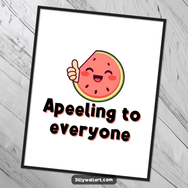 Funny poster: A delighted watermelon slice giving a thumbs up, radiating happiness and summer vibes.
