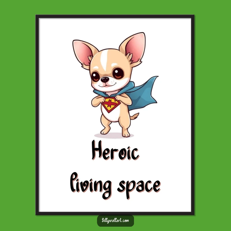 Funny Chihuahua Superhero Poster: Dynamic Dog Art, Perfect Funny Gift