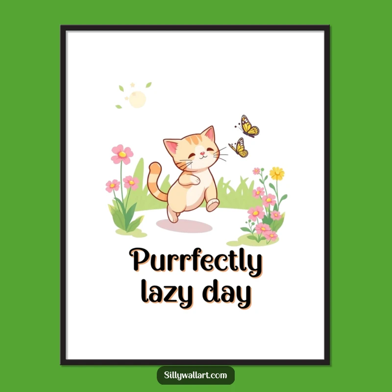 Funny Cat Garden Poster: Hilarious Feline Art for Whimsical Wall Decor