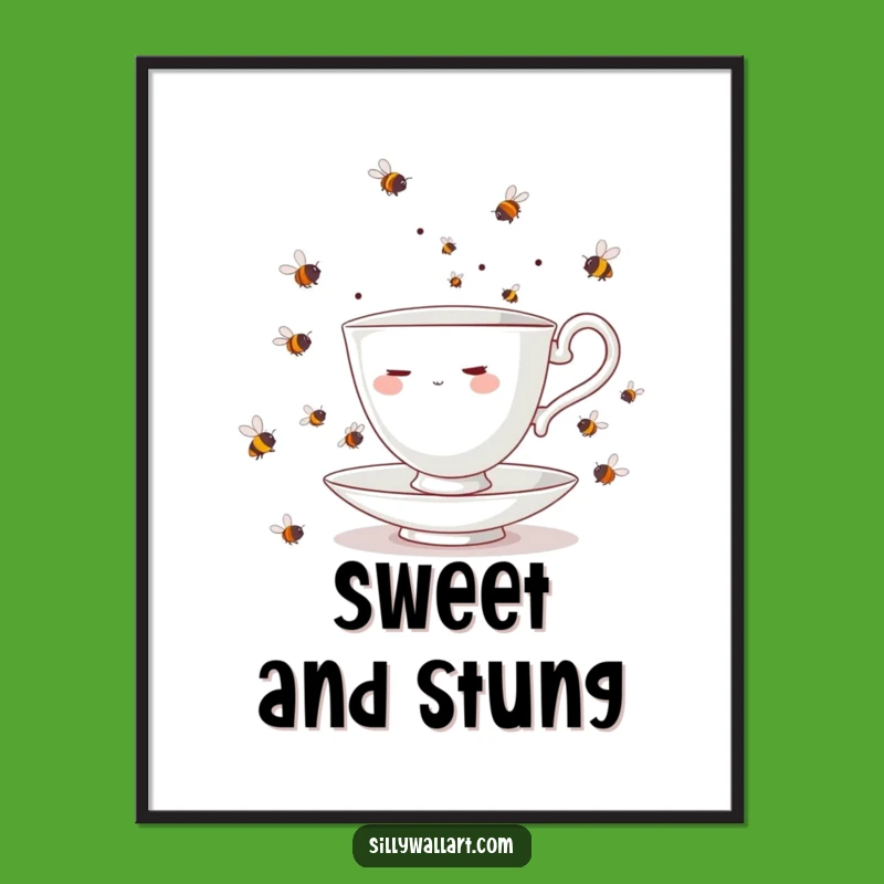 Funny Teacup Bees Juggling Poster - Hilarious Wall Art for Comical Spaces