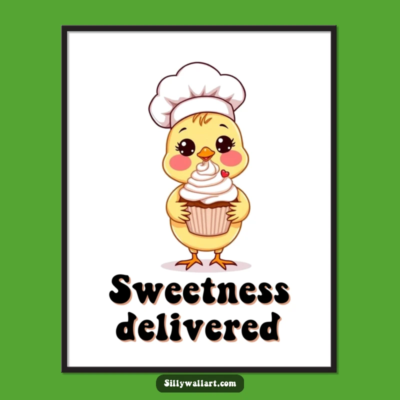 Funny Chick Chef Poster: Cupcake Art, Perfect Kitchen Decor Gift!