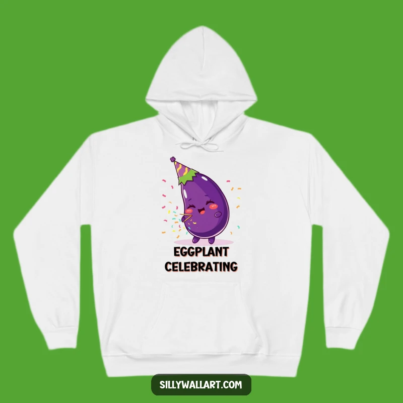 Funny Beaming Eggplant Party Hat Hoodie - Cozy Festive Comfort