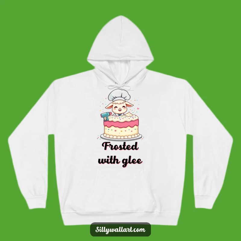Cozy Funny Lamb Chef Hoodie: Giggling Baker Frosts Cake in Style