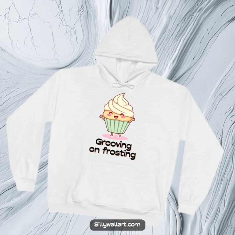 Funny hoodie: A happy cupcake dancing merrily, offering warmth and a delicious dose of humor.