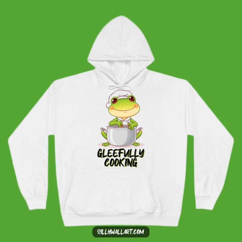 Cozy Funny Frog Chef Hoodie: Joyful Cook Stirring with Mischief